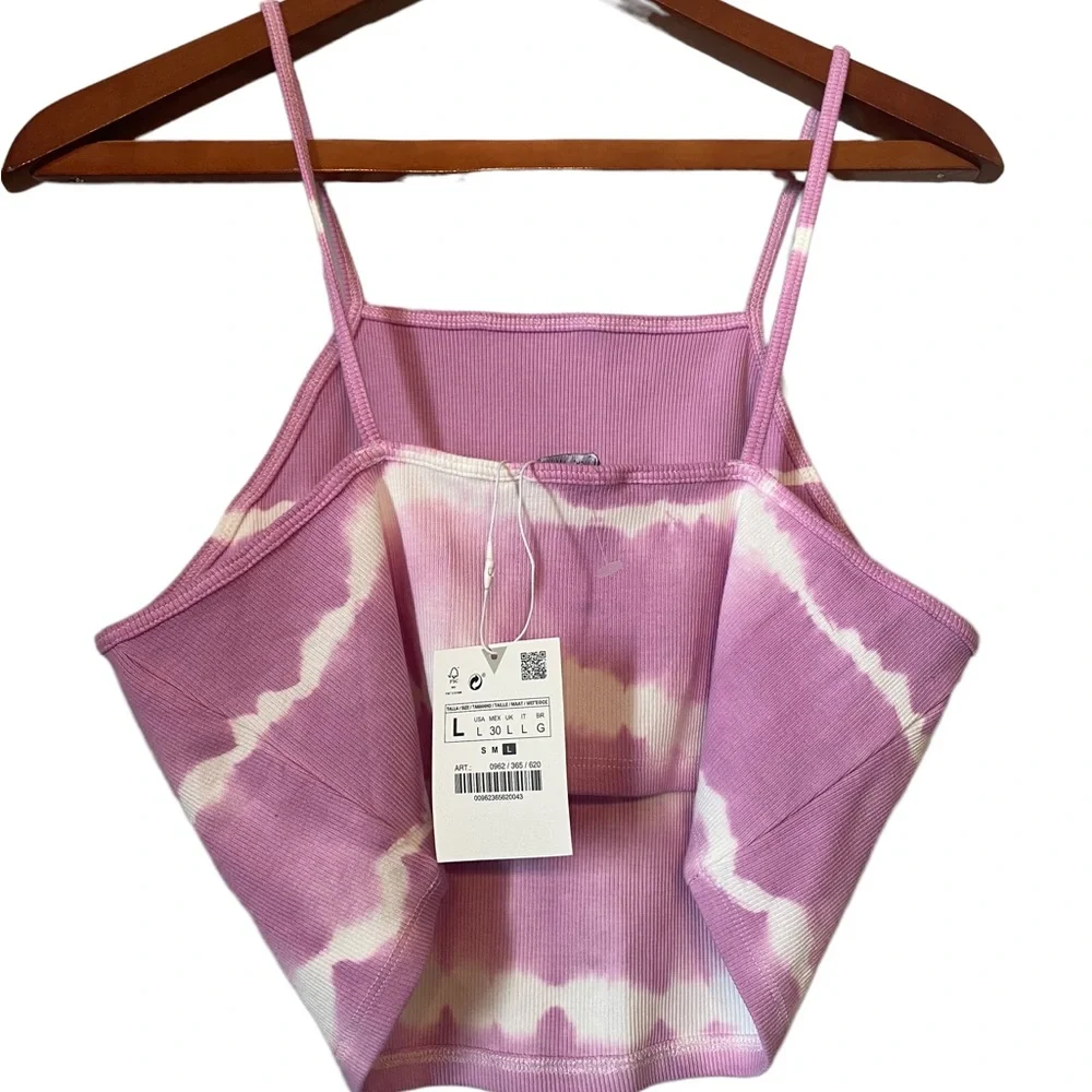 Zara Lavender and White Tie Dye Cropped Tank Top